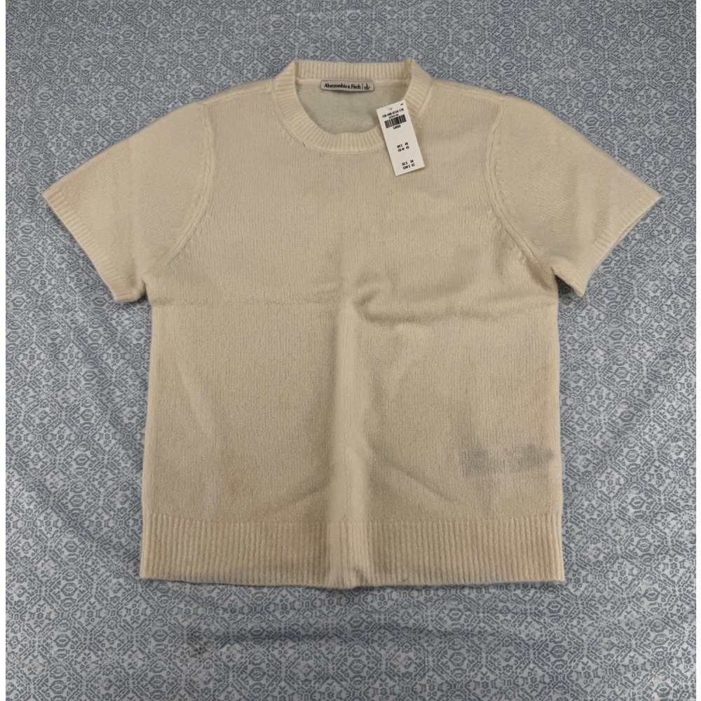 Abercrombie & Fitch Cream Short Sleeve Sweater Top Crew Neck Large NWT
